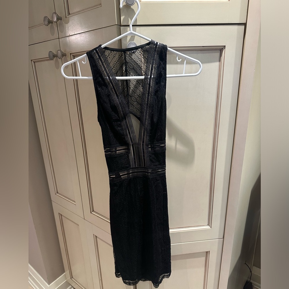 Blue Blush Black Backless Lace Dress